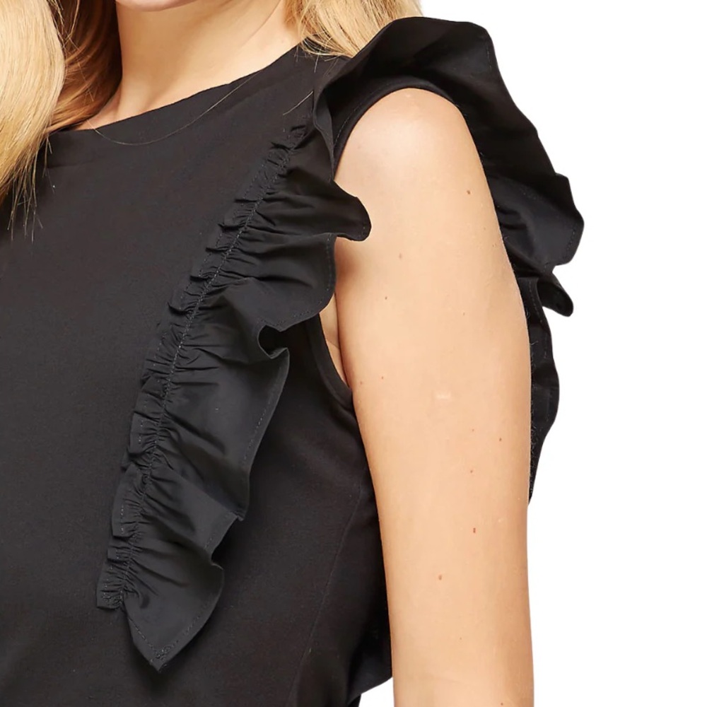 Black Poplin Ruffle Top - Picture 2 of 7